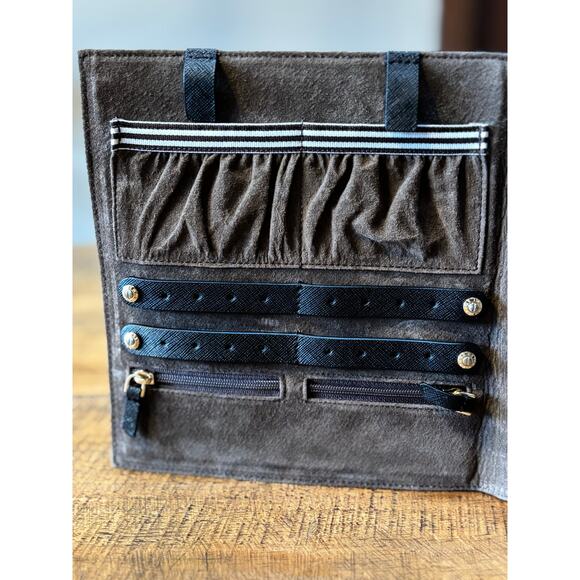 Henri Bendel West 57th Jewelry Book Black Leather Brown Suede - Picture 6 of 10